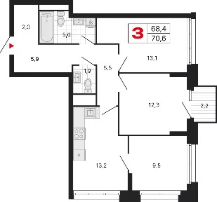 Продается 3-комн. квартира, 70,6 м²