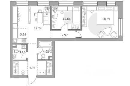 Продается 3-комн. квартира, 71,59 м²