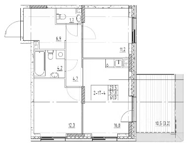 Продается 2-комн. квартира, 61,9 м²