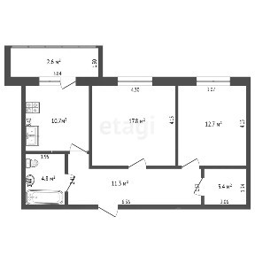 Продается 2-комн. квартира, 60,9 м²