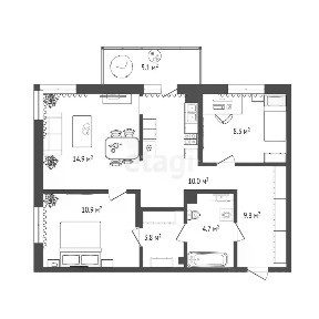 Продается 2-комн. квартира, 61,5 м²