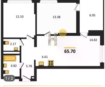 Продается 2-комн. квартира, 65,73 м²