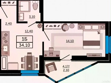 Продается 1-комн. квартира, 34,1 м²