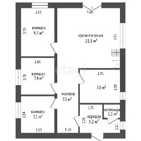 Продается 1-этажный дом, 71,7 м²