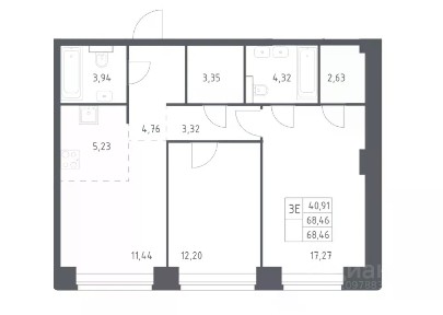 Продается 2-комн. квартира, 68,46 м²