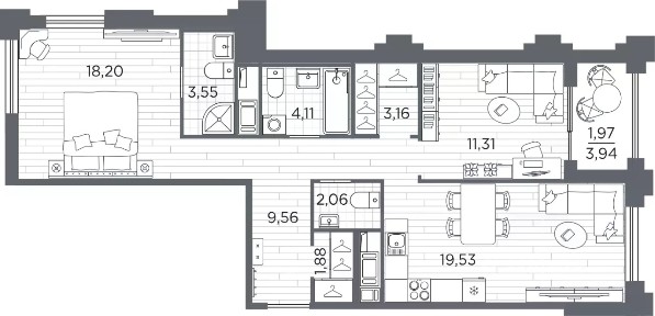 Продается 2-комн. квартира, 75,33 м²