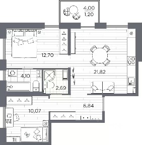 Продается 2-комн. квартира, 59,42 м²