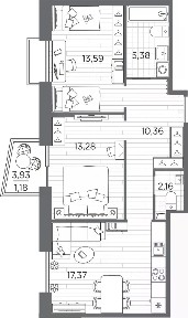 Продается 2-комн. квартира, 59,69 м²