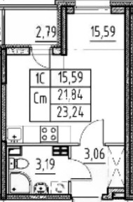 Продается студия, 21,84 м²