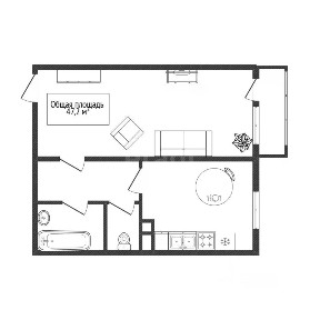 Продается 1-комн. квартира, 47,2 м²