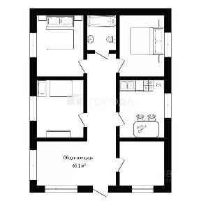 Продается 1-этажный дом, 66,1 м²