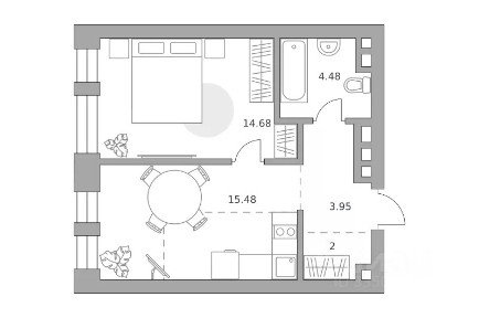 Продается 1-комн. квартира, 40,59 м²