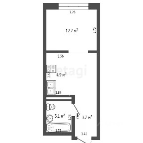 Продается апартаменты-студия, 24,4 м²