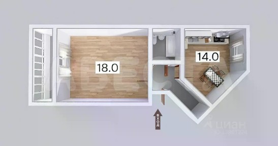 Продается 1-комн. квартира, 39,6 м²