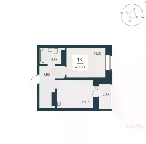 Продается 1-комн. квартира, 40,68 м²