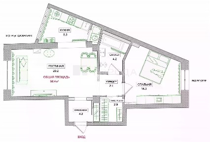 Продается 2-комн. квартира, 56,4 м²
