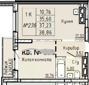 Продается 1-комн. квартира, 38,86 м²