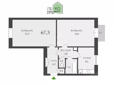 Продается 2-комн. квартира, 67,3 м²