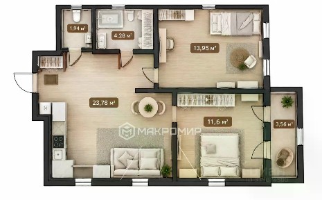 Продается 3-комн. квартира, 57 м²
