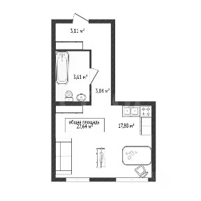 Продается студия, 27,6 м²