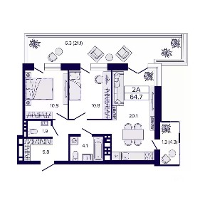 Продается 2-комн. квартира, 64,7 м²
