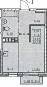 Продается студия, 32,44 м²