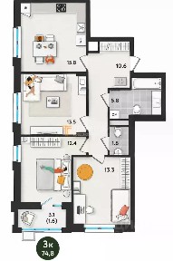 Продается 3-комн. квартира, 72,7 м²