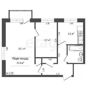 Продается 2-комн. квартира, 42,4 м²