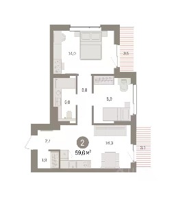 Продается 2-комн. квартира, 59,42 м²