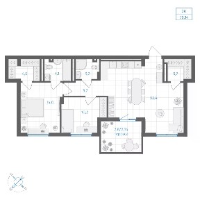 Продается 2-комн. квартира, 78,14 м²