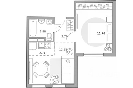 Продается 2-комн. квартира, 34,42 м²