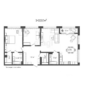 Продаются 2-комн. апартаменты, 115 м²