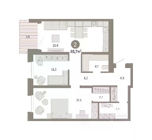 Продается 2-комн. квартира, 85,2 м²