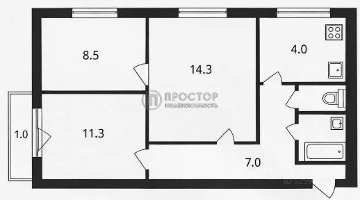 Продается 3-комн. квартира, 51,8 м²