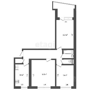 Продается 1/3 квартиры, 60,1/38,4/9 м²