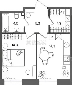 Продается 1-комн. квартира, 42,3 м²