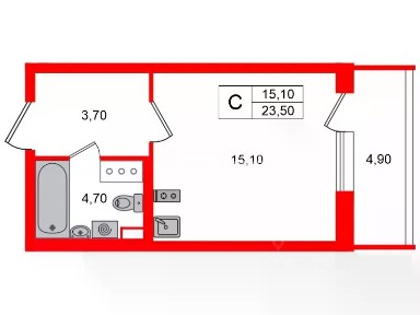 Сдается студия, 23,5 м²