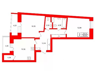 Сдается 2-комн. квартира, 65,83 м²