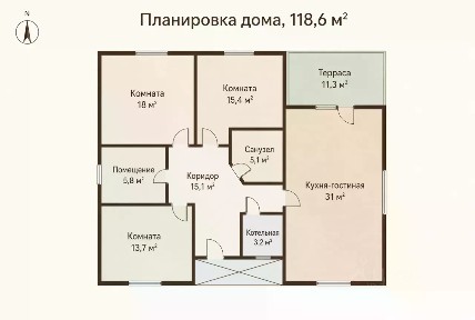Продается 1-этажный дом, 118,6 м²
