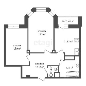 Продается 2-комн. квартира, 65,16 м²