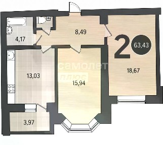 Продается 2-комн. квартира, 61,8 м²