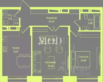 Продается 2-комн. квартира, 67,2 м²