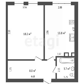 Продается 1-комн. квартира, 43,7 м²