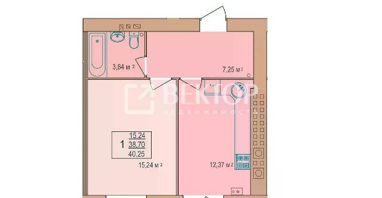 Продается 1-комн. квартира, 39,5 м²