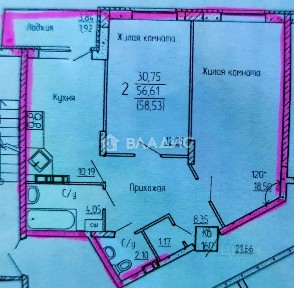 Продается 2-комн. квартира, 57 м²