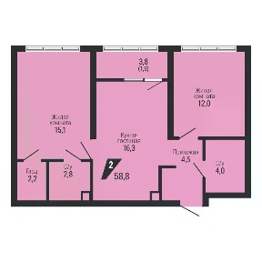 Продается 2-комн. квартира, 58,8 м²