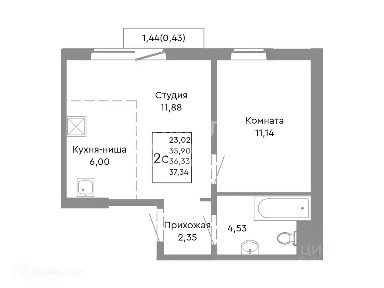 Продается 2-комн. квартира, 36,33 м²