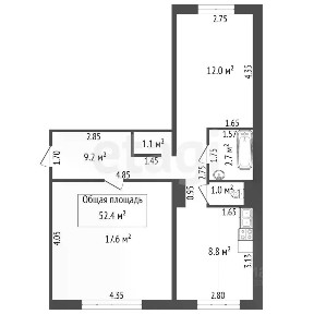 Продается 2-комн. квартира, 52,4 м²