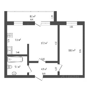 Продается 1-комн. квартира, 55,2 м²