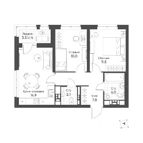 Продается 2-комн. квартира, 54,6 м²